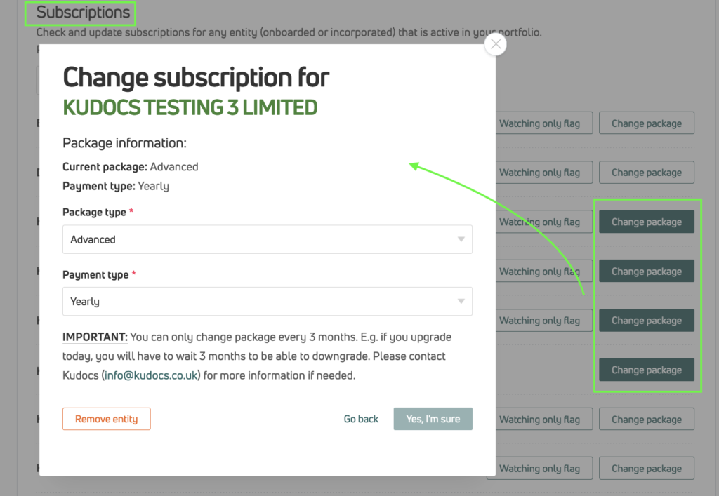 How to change package (upgrade, downgrade & cancel)
